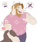 anthro beard blonde_hair bodily_fluids clothing daddy_kink duo embarrassed facial_hair family gender_symbol hair heart_symbol horn king long_ears male male/male male_symbol muscular muscular_male overweight refusing refusing_sex royalty sexuality_change shaking_head shirt shy solo_focus sweat symbol topwear gekishiro undertale undertale_(series) asgore_dreemurr toriel bovid caprine goat mammal hi_res