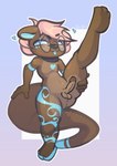 anthro brown_body brown_fur collar eyewear fur genitals glasses hair heart_symbol male penis pink_hair raised_leg solo tongue tongue_out ursk casey_quartz mammal mustelid otter absurd_res hi_res