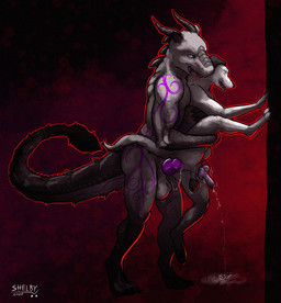 anal anal_orgasm anal_penetration animal_genitalia animal_penis anthro anthro_on_anthro anthro_penetrated anthro_penetrating anthro_penetrating_anthro balls black_body black_fur blood blue_eyes bodily_fluids canine_genitalia canine_penis cum cum_on_ground cumshot duo ejaculation eyes_closed floppy_ears fur genital_fluids genitals glistening glistening_eyes hands-free knot male male/male male_penetrated male_penetrating male_penetrating_male markings motion_lines nude orgasm penetration penile penile_penetration penis penis_in_ass perineum purple_markings purple_penis saggy_balls scratches sex side_view simple_background size_difference standing standing_sex tail tail_tuft tuft white_body white_fur sketchy_shelby mythology canid canine dragon mammal mythological_creature mythological_scalie scalie hi_res