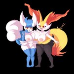 anthro areola big_breasts blue_body blue_fur breasts duo female female/female fur inner_ear_fluff long_inner_ear_fluff nipples orange_inner_ear_fluff pink_areola pink_nipples red_body red_fur tuft white_body white_fur yellow_body yellow_fur nyasplush nintendo pokemon braixen generation_6_pokemon mammal meowstic pokemon_(species) 1:1 2022 absurd_res alpha_channel digital_media_(artwork) hi_res