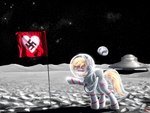 blonde_hair earth eyes_closed female feral flag flag_(object) flying_saucer gesture hair heart_flag heart_symbol moon nazi nazi_salute planet salute smile solo space spacecraft spacesuit star swastika ufo vehicle atlas-66 hasbro my_little_pony aryanne_(character) fan_character earth_pony equid equine horse mammal pony absurd_res hi_res