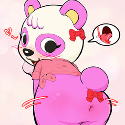 anal_request anthro anus anus_only black_eyes black_nose blush blush_lines bodily_fluids bottomless bottomless_anthro bottomless_female bow_ribbon breath butt chibi clothed clothed_anthro clothed_female clothing eyelashes female female_anthro fur head_turned heart_symbol leaning leaning_forward looking_at_viewer looking_back looking_back_at_viewer motion_lines multicolored_body multicolored_fur open_mouth oral_request pink_anus pink_body pink_clothing pink_ears pink_fur pink_shirt pink_tail pink_tongue pink_topwear presenting presenting_hindquarters rear_view red_bow requesting rimming_request round_ears saliva sex_request shaking_butt shirt short_tail simple_background solo speech_bubble tail tongue tongue_out topwear two_tone_body two_tone_fur white_background white_body white_fur yellow_inner_ear aka_leopard animal_crossing nintendo pinky_(animal_crossing) bear giant_panda mammal 1:1 2025 absurd_res hi_res pictographics