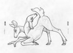 2_heads ass_up female feral fur hooves multi_head side_view simple_background solo white_background ecmajor fallout microsoft deer mammal radstag_(fallout) 2022 monochrome signature sketch traditional_media_(artwork)