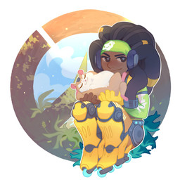 accessory black_hair blue_sky brown_body brown_eyes brown_fur brown_skin clothed clothing dreadlocks duo electronics eyes_closed female feral fur glistening glistening_eyes grass green_clothing green_headband green_topwear grey_pupils hair headband headphones inline_skates looking_at_viewer mouth_closed plant pupils roller_skates semi-anthro sitting sky three-quarter_view topwear white_body white_fur corzh77 blizzard_entertainment overwatch lucio_(overwatch) cricetid hamster human mammal rodent hi_res