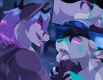 after_kiss anthro bodily_fluids duo glowing hypnosis kissing male male/male mind_control open_mouth open_smile saliva saliva_string smile tongue tongue_out lawkie drakas canine_demon felid feline lynx mammal hi_res