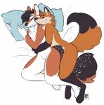 bed black-backed_jackal canid canine canis conditional_dnp cuddling duo embrace fox fur furniture happy hug jack-jackal_(character) jackal male male/male mammal pillow raised_tail romantic romantic_couple sam-fox_(character) smile sorimori spooning tail