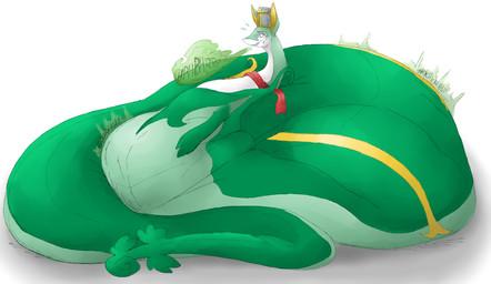 after_vore armor belly big_belly burping duo green_body headgear helmet huge_belly male overweight simple_background vore white_background grindaviking nightmarebros nintendo pokemon generation_5_pokemon pokemon_(species) serperior 2023