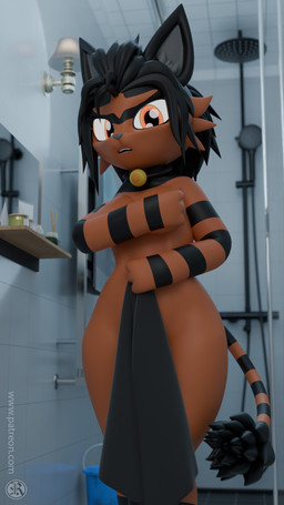 anthro bathroom biped black_hair breasts covering covering_breasts covering_self detailed_background eyewear female female_anthro hair looking_at_viewer nude nude_female open_mouth red_eyes shower solo tail towel sawert blender_cycles nintendo pokemon tyra_(sawert) generation_7_pokemon mammal pokemon_(species) torracat 2025 3d_(artwork) 9:16 blender_(artwork) digital_media_(artwork) hi_res