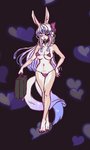 anthro bikini bra briefcase clothing ears_up female heart_background heart_symbol horn one_eye_closed panties paws simple_background solo swimwear two-piece_swimsuit underwear wink rukuria rukuria_(character) lagomorph leporid mammal rabbit 3:5 low_res