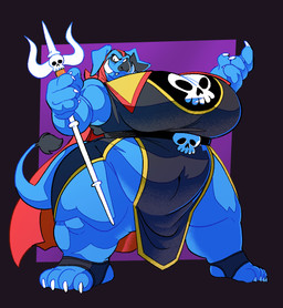 anthro belly belt black_body black_fur blue_body blue_skin breasts claws clothing female frown fur hood leggings legwear melee_weapon muscular polearm robe scowl simple_background solo tail tail_tuft thigh_belt trident tuft tusks weapon wide_hips boot_(artist) nintendo the_legend_of_zelda ganon demon mammal suid suine sus_(pig) wild_boar 2026 hi_res