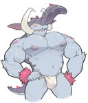 anthro asian_clothing biceps bulge clothed clothing clothing_aside east_asian_clothing fundoshi fundoshi_aside japanese_clothing male muscular muscular_anthro muscular_male navel nipples pecs simple_background solo tail topless underwear underwear_aside underwear_only maldu nintendo pokemon ancient_pokemon generation_9_pokemon great_tusk paradox_pokemon pokemon_(species) absurd_res hi_res