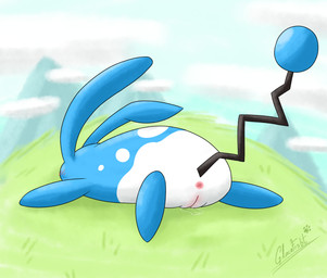 anthro anus blue_body blue_tail blush blush_lines bodily_fluids female genital_fluids genitals long_ears lying markings multicolored_body nature nature_background on_front outside solo tail two_tone_body vaginal_fluids vulva white_body white_markings glacefrostbite nintendo pokemon azumarill generation_2_pokemon lagomorph mammal pokemon_(species) hi_res