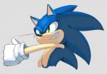 anthro blue_body blue_fur clothing fur gesture gloves green_eyes grey_background grin handwear male simple_background smile solo kalk427 sega sonic_the_hedgehog_(series) sonic_the_hedgehog eulipotyphlan hedgehog mammal