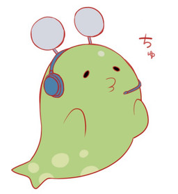 ambiguous_gender beady_eyes black_eyes electronics headgear headphones headset not_furry simple_background solo text white_background ichthy0stega 2015 japanese_text