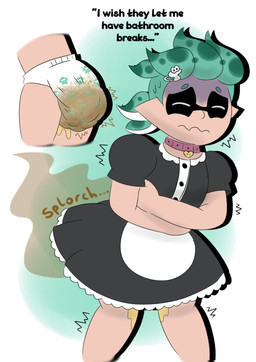 bathroom_denial bodily_fluids clothed clothing collar collar_tag cutaway diaper diaper_under_clothing feces genital_fluids green_eyes inner_monologue leaking_diaper maid_uniform male omorashi poop_desperation pooping printed_diaper pseudo_hair shaking soiled_diaper soiling soiling_diaper solo sound_effects tentacle_hair tentacles text thinking trembling unclean_diaper uniform urine used_diaper using_diaper wearing_diaper wet_diaper wetness_indicator wetting wetting_diaper cookiepamps nintendo splatoon levi_(fatcat4t4) aquatic cephalopod humanoid mollusk octarian octoling 2025 absurd_res digital_drawing_(artwork) digital_media_(artwork) english_text hi_res