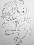 anthro blep breasts doll duo featureless_breasts female holding_melee_weapon holding_object holding_sword holding_weapon looking_at_another looking_at_viewer lying melee_weapon stitch_(sewing) sword text tongue tongue_out weapon mervophd 2spot_studio bloody_bunny_(series) bloody_bunny mumu_(bloody_bunny) animate_inanimate lagomorph leporid living_doll mammal rabbit 2024 black_and_white graphite_(artwork) hi_res japanese_text line_art monochrome pencil_(artwork) signature traditional_media_(artwork)