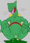 after_sex anthro biped bodily_fluids cum cum_in_pussy cum_inside female genital_fluids genitals green_body lying on_back open_mouth pussy red_body solo yellow_sclera gyu_hydrogen nintendo pokemon generation_3_pokemon pokemon_(species) sceptile