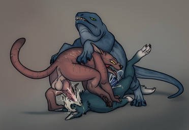 angry angry_sex animal_genitalia anthro anthro_on_feral anthro_penetrated anus balls bestiality biped bodily_fluids claws cum cum_in_mouth cum_inside cum_while_penetrated digitigrade drooling feral feral_penetrating feral_penetrating_anthro forced genital_fluids genitals group knot leaking_cum leaning_on_another lying male male/male markings narrowed_eyes oral oral_penetration pawpads penetration penis quadruped raised_leg relaxed_expression saliva sex standing_on_another striped_markings stripes tail tail_markings teeth tongue tongue_out trio sump_roach dumbass_(eppicgamer) lizard mammal monster reptile scalie skulldog_(species)