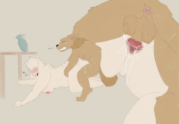 anthro anthro_on_feral bestiality blush bodily_fluids breasts cum cum_drip cum_explosion cum_expulsion cum_in_vagina cum_inside doggystyle dripping duo ejaculation female female_on_feral feral from_behind_position genital_fluids genitals interspecies knot knotted_penis knotting male male/female mounting nipples overweight penis rear_view retracted_balls sex view_between_legs muttboy bovid canid canine canis caprine domestic_dog goat mammal sheep wolf