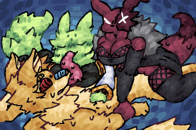 anthro anthrofied arm_grab balls_deep big_breasts blush blush_lines bodily_fluids breasts burn_scar clothed clothed_sex clothing cowgirl_position deep_kiss dewlap_(anatomy) dominant dominant_female eye_scar eyes_closed facial_scar female ffm_threesome fishnet_clothing fluffy fluffy_tail from_front_position fur fur_collar group leggings legwear male male/female neck_tuft nude on_bottom on_top penetration pinned pinned_to_ground scar sex submissive submissive_male sweat tail thick_thighs tongue_in_mouth trio tuft vaginal vaginal_penetration wide_eyed yellow_body yellow_fur scaliescum rain_world videocult artificer_(rain_world) autumn_cobalt_lucke saint_(rain_world) slugcat aliasing digital_media_(artwork)