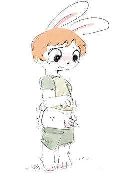 anthro balls black_eyebrows black_eyes blush body_blush bottomwear bottomwear_down clothed clothing eyebrows foot_blush freckled_face freckles fur genitals grass green_bottomwear green_clothing green_shirt green_shorts green_topwear hair holding_penis male motion_lines nervous no_underwear orange_hair pants pants_down partially_clothed penis penis_blush plant rabbit_ears scut_tail shirt short_tail shorts side_butt simple_background standing tail topwear wavy_mouth white_background white_body white_fur young young_anthro young_male jubb lagomorph leporid mammal rabbit 2025