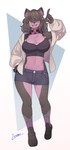 absurd_res anthro arumo big_breasts black_hair bottomwear breasts brown_eyes canid canine canis christmas cleavage clothed clothing cutoffs denim denim_bottomwear denim_clothing exy female hair hi_res holidays looking_at_viewer mammal medium_hair open_mouth shorts smile solo tongue vtuber wolf