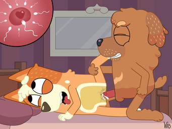 4_fingers aged_up ahegao animal_genitalia ankle_tuft anthro anthro_on_anthro anthro_penetrated anthro_penetrating back_tuft balls bed bed_sheet bedding bedroom belly black_eyes black_nose bodily bodily_fluids brown_balls brown_body brown_ears brown_fur brown_hair brown_nose clenched_teeth cum cum_in_vagina cum_inside cum_splatter curly_hair duo ear_tuft ejaculation eyes_closed female female_penetrated fingers fist fluffy fluffy_body fluffy_tail fucked_silly fur fur_markings furniture genital_fluids genitals gloves_(marking) grabbing_sheets greying_hair hair happy happy_sex humanoid_genitalia humanoid_penis hybrid_genitalia hybrid_penis impregnation inside intraspecies kneeling leaking_cum leg_glider_position leg_grab leg_markings leg_tuft looking_away looking_pleasured lying lying_on_bed male male/female male_penetrating male_penetrating_female markings mirror multicolored_body multicolored_ears multicolored_fur multicolored_tail on_bed on_model on_side one_leg_up open_mouth open_smile orange_body orange_ears orange_fur orange_hair orange_tail ovum ovum_with_heart penetration penile penile_penetration penis penis_in_vagina raised_leg red_penis sex sheath sheathed_humanoid_penis side_view smile sperm_cell tail tail_tuft teeth thigh_grab tongue tongue_out tuft vaginal vaginal_fluids vaginal_penetration vulva yellow_belly yellow_body yellow_fur raznuviro bluey_(series) bingo_heeler dougie_(bluey) australian_cattle_dog bird_dog canid canine canis cattledog cavalier_king_charles_spaniel cavapoo domestic_dog herding_dog hunting_dog mammal mixed_breed pastoral_dog poodle spaniel toy_dog 4:3 absurd_res hi_res