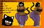 belly big_belly big_breasts big_butt black_body bottomwear breasts butt clothing female hands_on_waist huge_breasts huge_butt hyper hyper_butt lips looking_at_viewer narrowed_eyes noseless orange_eyes oversized_clothing overweight overweight_humanoid pants purple_bottomwear purple_clothing purple_pants side_eye_at_viewer solo thick_lips thick_thighs topwear tube_top wide_hips m4n mel_(doom99) felid feline humanoid mammal hi_res model_sheet