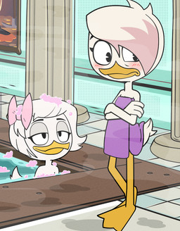 accessory adolescent age_difference anthro bath bathhouse bathing bedroom_eyes blush bow_ribbon convenient_censorship crossed_arms duo embarrassed feet female hair_accessory hair_bow hair_ribbon looking_away membrane_(anatomy) narrowed_eyes ribbons seductive soap_bubbles steam suds toes towel towel_only water webbed_feet white_body young young_anthro young_female mopgoblin disney ducktales ducktales_(2017) fan_character lena_(ducktales) webby_vanderquack anatid anseriform avian bird duck