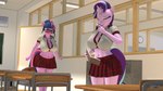 angry anthro anthrofied blush book bottomwear classroom classroom_desk clothing desk duo eyes_closed eyewear female furniture glasses hair hair_bun horn miniskirt panties school school_uniform shirt skirt table topwear underwear uniform anthroponiessfm friendship_is_magic hasbro my_little_pony mythology starlight_glimmer_(mlp) twilight_sparkle_(mlp) equid equine mammal mythological_creature mythological_equine unicorn 16:9 3d_(artwork) digital_media_(artwork) hi_res widescreen