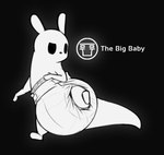 ambiguous_gender big_eyes black_background black_eyes clothed clothing diaper diaper_only looking_back mouthless on_one_leg simple_background solo standing symbol text topless wearing_diaper white_body ire-k rain_world videocult survivor_(rain_world) slugcat english_text full-length_portrait monochrome portrait