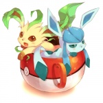 ambiguous_gender container cup duo feral in_container in_cup leaf leaf_tail micro pokeball pokemug simple_background standard_pokeball tail white_background okitune-sama if_it_fits_i_sits_(meme) nintendo pokemon eeveelution generation_4_pokemon glaceon leafeon pokemon_(species) 1:1 digital_media_(artwork) meme shaded