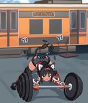 2_tails barbell black_bottomwear black_clothing black_hair black_legwear black_shorts black_tail black_thigh_highs bottomwear clothed clothing exercise female hair inner_ear_fluff legwear multi_tail red_clothing red_eyes shorts solo tail tan_body tan_skin thigh_highs train tuft vehicle weightlifting workout young mayo_(artist) asian_mythology east_asian_mythology japanese_mythology mihoyo mythology zenless_zone_zero nekomiya_mana animal_humanoid cat_humanoid felid felid_humanoid feline feline_humanoid humanoid mammal mammal_humanoid nekomata yokai absurd_res digital_media_(artwork) hi_res