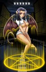 barefoot black_hair bottomwear breasts building clothing feet female floating hair humanoid_pointy_ears looking_at_viewer membrane_(anatomy) membranous_wings navel nipples not_furry occult_symbol pentacle pentagram pointy_ears road shorts smile solo spade_tail symbol tail wings 1041_(artist) atlus jewish_mythology megami_tensei mythology sega lilim_(megami_tensei) demon humanoid 2010