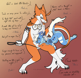 accessory anthro anthro_on_anthro anthro_penetrated anthro_penetrating anthro_penetrating_anthro balls blue_body blue_scales blush butt captured claws collar collar_only compliment dialogue dominant dominant_anthro dominant_male duo erection facial_piercing fellatio fur genitals hair hair_accessory hand_on_head heart_symbol hearts_around_body hearts_around_head horn interspecies jewelry larger_anthro larger_dom larger_male leash male male/male male_penetrated male_penetrating necklace nose_piercing nude open_mouth oral oral_penetration orange_body orange_fur penetration penile penile_penetration penis pet_praise piercing praise scales sex simple_background size_difference smaller_anthro smaller_male smaller_penetrated smile speech_bubble submissive submissive_anthro submissive_male tail teasing teeth text tongue tribal pantheggon mac_(spicy4k) raiko_(raikotogen) kobold mammal reptile scalie sergal 2022 digital_media_(artwork) english_text hi_res signature watermark