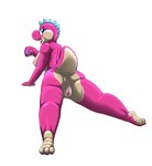 2014 anthro anus blue_eyes blush body_blush butt condom female genitals kitsune_youkai mario_bros multicolored_body nintendo nipples pink_body pink_yoshi presenting presenting_hindquarters pussy pussy_blush sexual_barrier_device shaded simple_background solo tan_body twilight_stormshi_(character) two_tone_body white_background yoshi