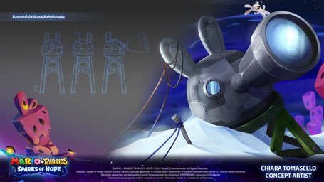ambiguous_anthro ambiguous_gender anthro blue_eyes blue_sky buckteeth building cloud copyright_symbol featureless_crotch fist fur half-closed_eyes light long_ears looking_up mitten_hands multicolored_body narrowed_eyes night no_eyebrows noseless nude_ambiguous nude_anthro open_mouth outside red_tongue rope sky snow solo standing star starry_sky symbol tan_eyelids tan_inner_ear teeth telescope text tongue two_tone_body white_body white_fur window year chiara_tomasello mario_plus_rabbids_sparks_of_hope nintendo raving_rabbids rayman_(series) ubisoft lagomorph mammal rabbid 16:9 2023 4k absurd_res adobe_photoshop_(artwork) artist_name colored digital_media_(artwork) english_description english_text hi_res lighting official_art shaded widescreen