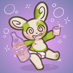 anthro belly belly_overhang beverage blush blush_lines bodily_fluids bottle briefs bubble bulge clothing container cup dizzy dizzy_eyes drinking_glass drooling drunk drunk_bubble featureless_chest featureless_feet featureless_hands feet fur glass glass_container glass_cup glistening glistening_body green_body green_fur holding_object juice_(beverage) losing_balance male markings mostly_nude multicolored_body multicolored_fur parody_soda polka_dots purple_background saliva simple_background slightly_chubby slightly_chubby_male smile solo spiral spiral_eyes spots spotted_body substance_intoxication tan_body tan_fur underwear arnkleblarn nintendo pokemon generation_3_pokemon mammal pokemon_(species) shiny_pokemon spinda 1:1 hi_res