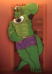 2023 abs anthro arm_hair armpit_hair azu_cacti barefoot bedroom_eyes big_bulge big_muscles body_hair bulge chest_hair claws clothed clothing daxhush detailed_bulge door dragon ear_piercing ear_ring erection erection_under_clothing feet genital_outline hair hand_in_underwear hi_res horn industrial_piercing inside leg_hair looking_back male muscular muscular_anthro muscular_male mythological_creature mythological_scalie mythology narrowed_eyes navel nipples non-mammal_nipples pecs penis_outline piercing pubes ring_piercing scalie seductive smile solo standing tail topless topless_anthro topless_male underwear