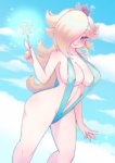 big_breasts blonde_hair blue_eyes blue_sling_bikini breasts cleavage clothed clothing crown female hair hair_over_eye headgear heart_symbol human_only long_hair magic_wand not_furry one-piece_swimsuit one_eye_obstructed sling_bikini solo swimwear wand wide_hips pastelletta mario_bros nintendo super_mario_galaxy rosalina_(mario) human mammal grandfathered_content