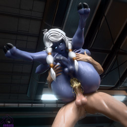 4_fingers anal anal_penetration balls big_butt big_penis blue_body blue_eyes blue_skin bodily_fluids butt cum cum_in_ass cum_inside cum_on_penis duo femboy fingers genital_fluids genitals hair hands_on_legs hooves human_on_humanoid hung_bottom hung_femboy inside interspecies legs_up long_hair male male/male male_penetrated male_penetrating male_penetrating_male open_mouth penetration penile penile_penetration penis penis_in_ass sex var'na white_hair armada_(artist) samzan_(modeler) warhammer_(franchise) warhammer_40000 alien human humanoid mammal t'au_(warhammer) 1:1 3d_(artwork) blender_(artwork) digital_media_(artwork)