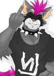 alternative_fashion anthro athletic band_merch collar eyes_closed facial_piercing gesture goth hair hand_gesture labret_piercing lip_piercing male middle_finger mohawk piercing pink_hair punk solo spiked_collar spikes sharkellion nine_inch_nails ethan_bedlam mammal procyonid raccoon