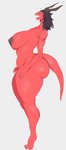 anthro big_breasts black_hair breasts female hair nude red_body simple_background solo thick_thighs audunor demon absurd_res hi_res