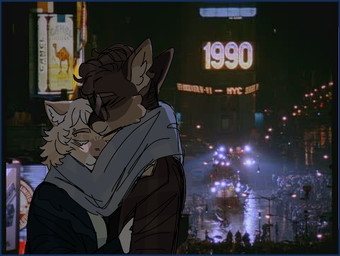 1990s_theme duo eyes_closed eyewear female glasses holidays new_york_city photo_background manhattancrossrip ghostbusters ghostbusters:frozen_empire new_year melody_(ghostbusters) phoebe_spengler animal_humanoid felid felid_humanoid feline feline_humanoid humanoid mammal mammal_humanoid photography_(artwork)