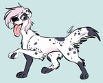 feral fur grey_body grey_fur grey_spots hair markings open_mouth pink_hair simple_background solo spots spotted_body spotted_fur tongue tongue_out white_body white_fur pastelcore fidgit_(character) canid canine canis dalmatian domestic_dog mammal 2017 signature