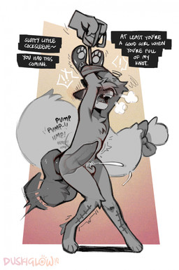 abdominal_bulge accessory anal anal_penetration animal_genitalia animal_penis anthro arms_tied bdsm big_penis blush bodily_fluids bound bow_ribbon canine_genitalia canine_penis chastity_cage chastity_device cum cum_while_chaste cum_while_penetrated disembodied_hand disembodied_penis duo furgonomics genital_fluids genitals good_girl huge_penis knot knotted_penis male male/male open_mouth penetration penis ribbons rough_sex sex standing tail tail_accessory tail_bow tail_ribbon text x-ray_view duskiglow canid canine mammal english_text hi_res