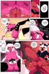 2022 2:3 anus areola balls big_breasts big_penis bodily_fluids breasts carliabot comic demon dialogue duo english_text female genital_fluids genitals hair helluva_boss hi_res horn imp male moxxie_(helluva_boss) nipples not_furry open_mouth penetration penis pink_body pink_skin pussy red_balls red_body red_penis red_skin reversal spade_tail speech_bubble succubus tail text url vaginal vaginal_fluids vaginal_penetration verosika_mayday white_hair wings yellow_sclera