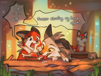 ambiguous_gender blue_eyes blush bodily_fluids cheek_tuft detailed_background dialogue eating facial_tuft feet feral floppy_ears food fur grey_body grey_fur group looking_at_another meat red_body red_fur speech_bubble sweat sweatdrop text toeless_(marking) trio tuft white_body white_fur hyilpi microsoft minecraft mojang xbox_game_studios ruby_(redwoodart) vixy_(hyilpi) canid canine canis domestic_dog fox fox_(minecraft) mammal pale_wolf_(minecraft) red_fox true_fox wolf_(minecraft) 2024 4:3 artist_name digital_media_(artwork) english_text brother_(lore) brother_and_sister_(lore) daughter_(lore) female_(lore) male_(lore) mother_(lore) mother_and_child_(lore) mother_and_daughter_(lore) mother_and_son_(lore) parent_(lore) parent_and_child_(lore) parent_and_daughter_(lore) parent_and_son_(lore) sibling_(lore) sister_(lore) son_(lore)