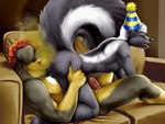 2015 anal anthro balls big_tail birthday birthday_sex black_body black_fur brown_body brown_eyes brown_fur butt canid canine canis clothing digital_media_(artwork) domestic_dog duo enjoying_farts erection eyes_closed fart fart_fetish fart_sniffing farting_in_mouth farting_on_another farting_on_face fluffy fluffy_tail fur furniture genitals german_shepherd glans hair hand_on_leg hand_on_thigh hat headgear headwear herding_dog huge_tail humanoid_genitalia humanoid_penis hybrid_genitalia hybrid_penis inside interspecies knot knotted_humanoid_penis livestock_guardian_dog lying male male/male male_penetrated male_penetrating male_penetrating_male mammal mephitid molosser moodyferret mountain_dog multicolored_body multicolored_fur nude on_back oral party_hat pastoral_dog penetration penis pyrocanis raised_tail reclining red_hair rimming sex shaded skunk sniffing sofa tail tattoo tibetan_mountain_dog tongue tongue_out two_tone_body two_tone_fur tybron white_body white_fur white_hair