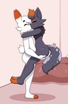 anthro bed bedroom carrying_another carrying_partner duo eyes_closed furniture kissing male male/male side_view standing max_draws nintendo pokemon solaris_(btwalexhere) yorkie_(yorkie98) generation_5_pokemon generation_8_pokemon pokemon_(species) scorbunny zorua absurd_res cel_shading hi_res shaded
